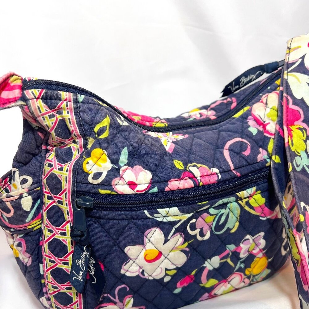 Vera Bradley-Retired Print-Floral-Navy Blue/Pink/Yellow Mix-Medium-Pockets-Cloth - Picture 3 of 16